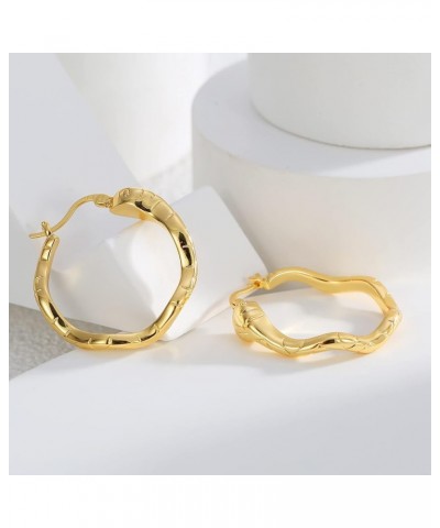 Earrings for Women Gold Hoop Earrings 18K Gold Plated Hypoallergenic Chunky Open Hoops Lightning Pearl Heart Twisted Hoops Li...