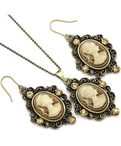 Cameo Necklace Fashion Jewelry Set Pendant Charm Dangle Drop Earrings Gift for Women Brown $11.04 Jewelry Sets