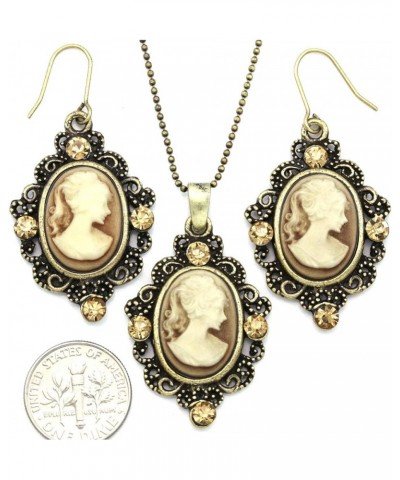 Cameo Necklace Fashion Jewelry Set Pendant Charm Dangle Drop Earrings Gift for Women Brown $11.04 Jewelry Sets