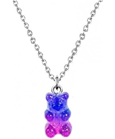 Mix-color Cute Gummy Bear Necklace Colorful Resin Bear Pendant Necklace for Women Girls dark blue $11.20 Necklaces