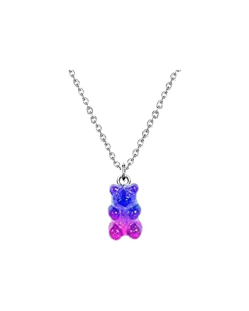 Mix-color Cute Gummy Bear Necklace Colorful Resin Bear Pendant Necklace for Women Girls dark blue $11.20 Necklaces