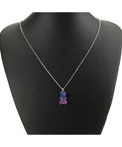 Mix-color Cute Gummy Bear Necklace Colorful Resin Bear Pendant Necklace for Women Girls dark blue $11.20 Necklaces