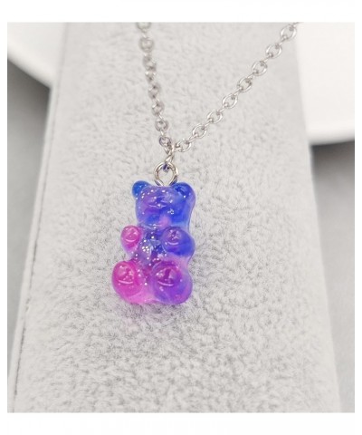 Mix-color Cute Gummy Bear Necklace Colorful Resin Bear Pendant Necklace for Women Girls dark blue $11.20 Necklaces