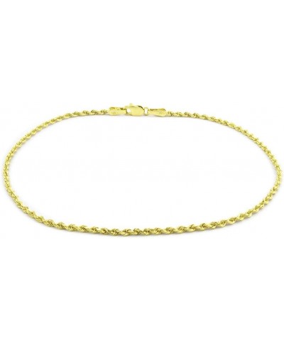 10k Yellow Gold 1mm Solid Rope Chain Diamond Cut Bracelet or Anklet, Womens Jewelry Lobster Clasp 7" 7.5" 8" 8.5" 9 Yellow 7 ...