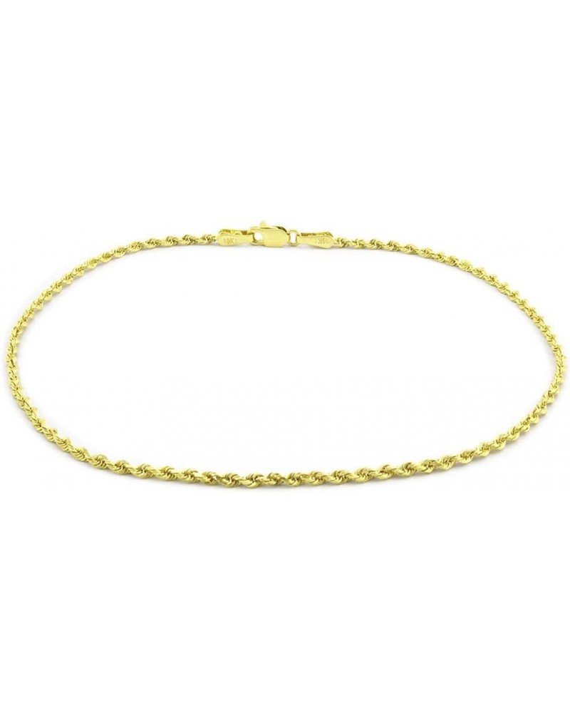 10k Yellow Gold 1mm Solid Rope Chain Diamond Cut Bracelet or Anklet, Womens Jewelry Lobster Clasp 7" 7.5" 8" 8.5" 9 Yellow 7 ...