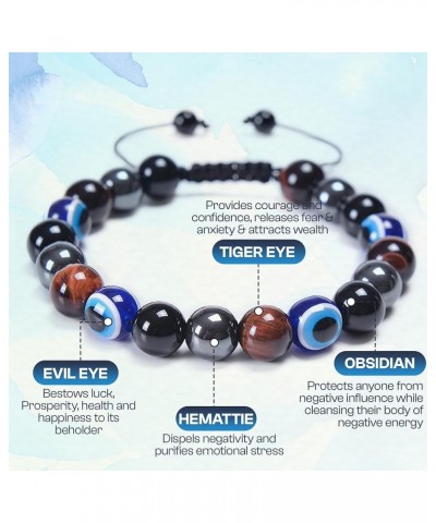 Evil Eye Bracelet - Unisex Jewelry for Protection, Fortune, Good Karma, Positivity - Stylish Charm with Tiger Eye & Obsidian ...