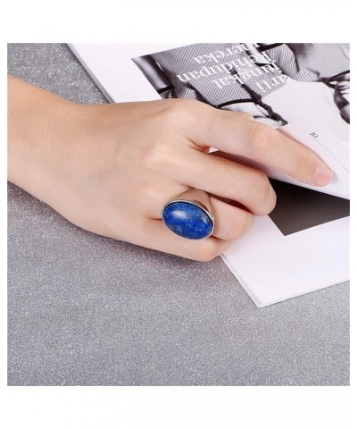 Men's Women's 316l Stainless Steel Multiple Color Oval Cat's Eye Gemstone Rings silver royal blue $9.51 Rings