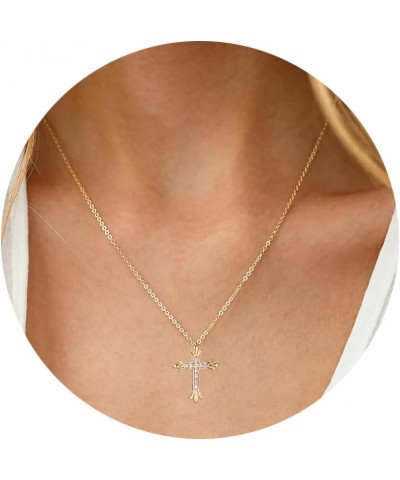 Dainty Cross Charm Pendant Necklaces,14K Gold Tiny Three Ball Necklace,Simple Fashion Jewelry for Women cross-D $7.97 Necklaces