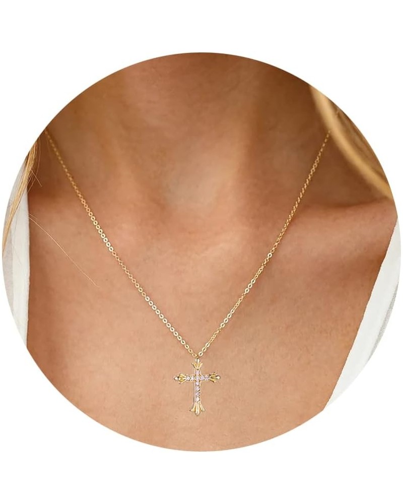 Dainty Cross Charm Pendant Necklaces,14K Gold Tiny Three Ball Necklace,Simple Fashion Jewelry for Women cross-D $7.97 Necklaces