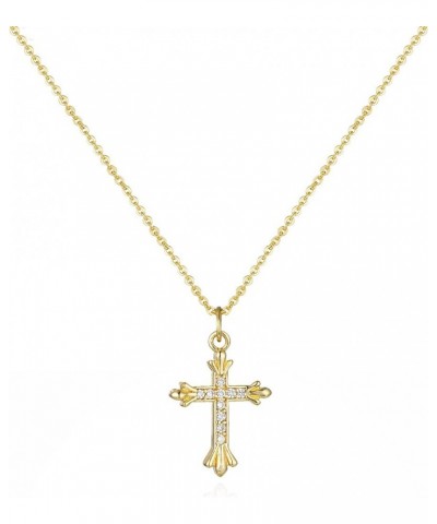 Dainty Cross Charm Pendant Necklaces,14K Gold Tiny Three Ball Necklace,Simple Fashion Jewelry for Women cross-D $7.97 Necklaces