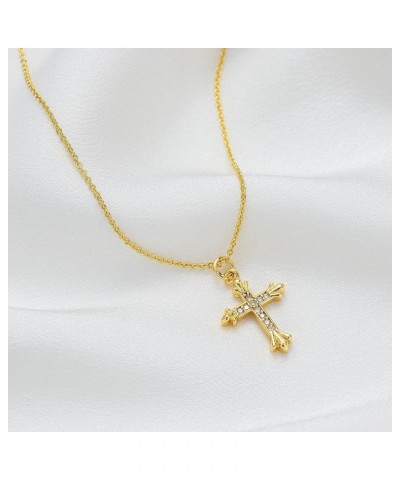 Dainty Cross Charm Pendant Necklaces,14K Gold Tiny Three Ball Necklace,Simple Fashion Jewelry for Women cross-D $7.97 Necklaces