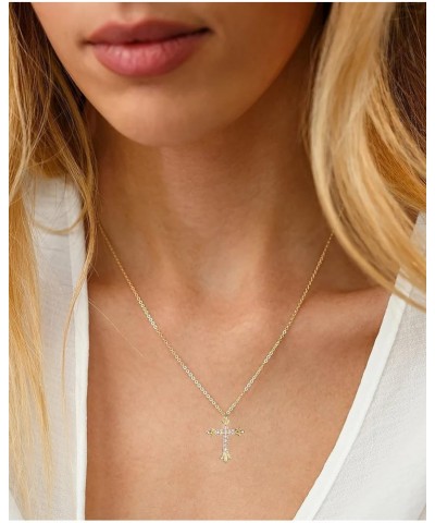 Dainty Cross Charm Pendant Necklaces,14K Gold Tiny Three Ball Necklace,Simple Fashion Jewelry for Women cross-D $7.97 Necklaces