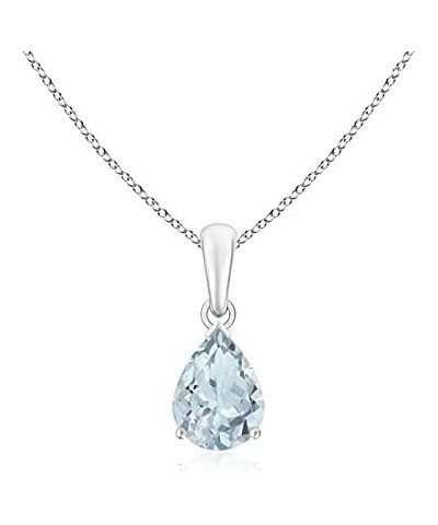 Natural Aquamarine Solitaire Pendant Necklace for Women, Girls in 14K Solid Gold/Platinum/Sterling Silver | March Birthstone ...