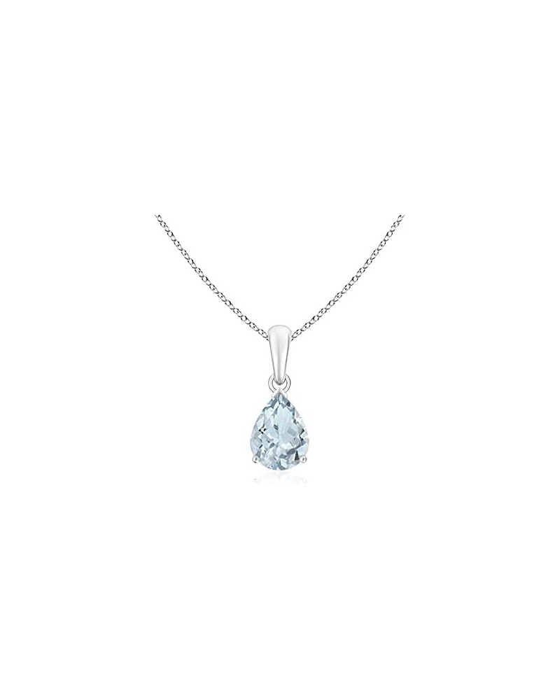 Natural Aquamarine Solitaire Pendant Necklace for Women, Girls in 14K Solid Gold/Platinum/Sterling Silver | March Birthstone ...