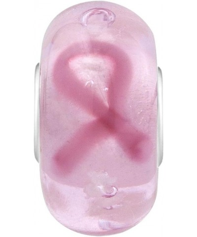 Sterling Silver Breast Cancer Awareness Pink Ribbon Murano Glass Charms Beads For Bracelets $8.00 Bracelets