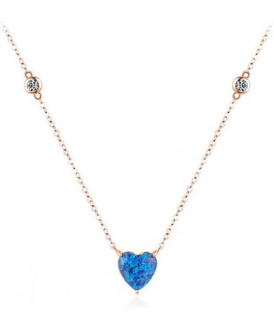 14K Heart-Shaped Blue Opal Pendant Necklace with Moissanite Diamond on Chain, Delicate Gifts for Her Rose Gold $96.52 Necklaces