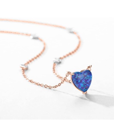 14K Heart-Shaped Blue Opal Pendant Necklace with Moissanite Diamond on Chain, Delicate Gifts for Her Rose Gold $96.52 Necklaces