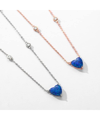 14K Heart-Shaped Blue Opal Pendant Necklace with Moissanite Diamond on Chain, Delicate Gifts for Her Rose Gold $96.52 Necklaces