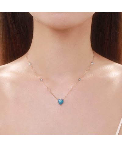 14K Heart-Shaped Blue Opal Pendant Necklace with Moissanite Diamond on Chain, Delicate Gifts for Her Rose Gold $96.52 Necklaces