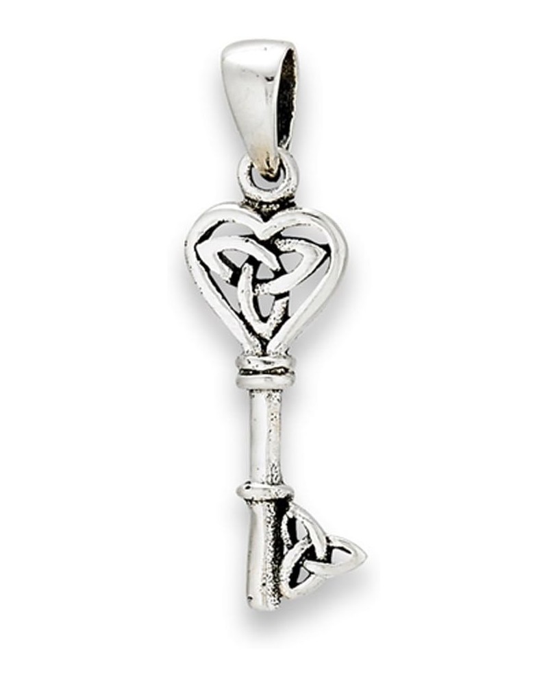 Heart Key Pendant .925 Sterling Silver Triquetra Trinity Promise Symbol Charm $9.29 Pendants