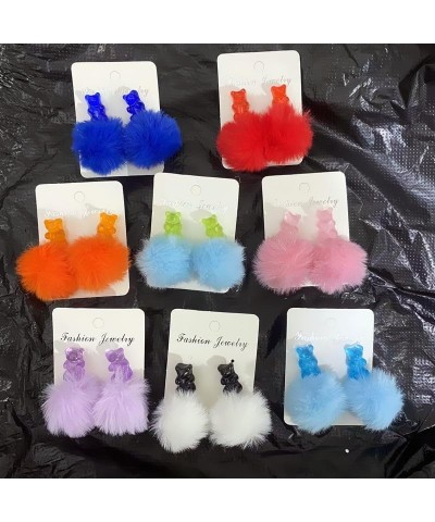 Pom Pom Cute Bear Earrings Fluffy Faux Fur Ball earrings Candy colored Bear earrings for women girls winter jewelry red $6.47...