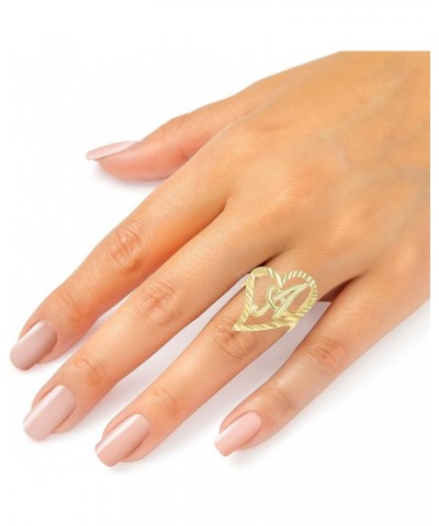 10k Yellow Gold Small Medium or Large A-Z Cursive initial Letter Heart Ring W-Large $83.48 Others