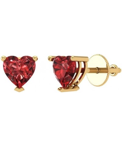 1.6 ct Brilliant Heart Cut Solitaire VVS1 Natural Red Garnet Pair of Stud Earrings Solid 18K Yellow Gold Screw Back $106.57 E...