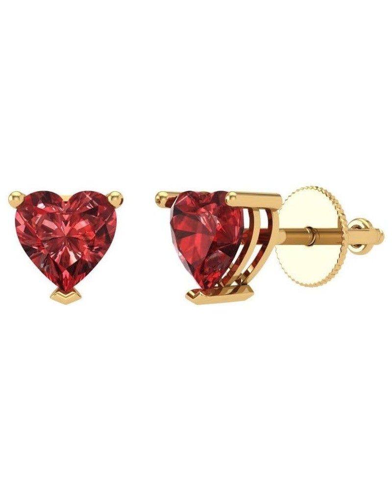 1.6 ct Brilliant Heart Cut Solitaire VVS1 Natural Red Garnet Pair of Stud Earrings Solid 18K Yellow Gold Screw Back $106.57 E...