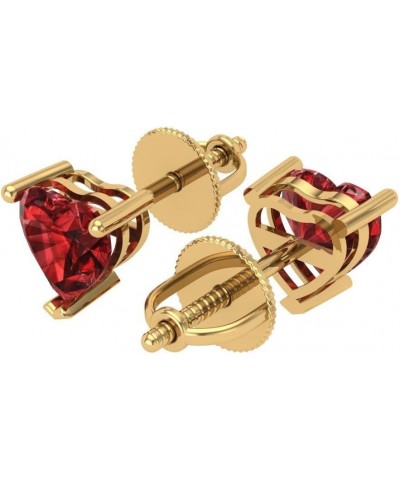 1.6 ct Brilliant Heart Cut Solitaire VVS1 Natural Red Garnet Pair of Stud Earrings Solid 18K Yellow Gold Screw Back $106.57 E...