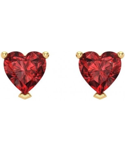 1.6 ct Brilliant Heart Cut Solitaire VVS1 Natural Red Garnet Pair of Stud Earrings Solid 18K Yellow Gold Screw Back $106.57 E...