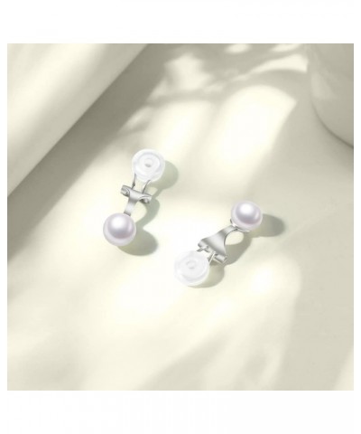 Pearl Clip On Earrings for Women Non Piercing Silver Halo Malachite Pearl Earrings with Danity White Pearl Clip On Earrings f...