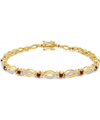 14K Yellow Gold Plated 925 Sterling Silver Link Bracelet Jewelry for Women Garnet 7.5 Inches $49.60 Bracelets