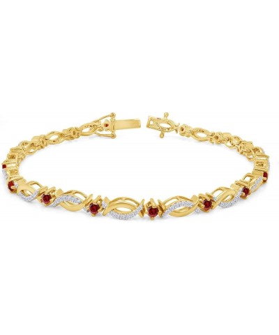 14K Yellow Gold Plated 925 Sterling Silver Link Bracelet Jewelry for Women Garnet 7.5 Inches $49.60 Bracelets