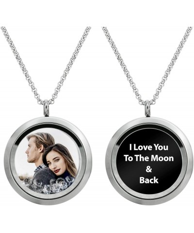 Stainless Steel Personalized Custom Photo Engraving Crystal 30mm Round Pendant Floating Locket Chain Necklace Clear - Color P...