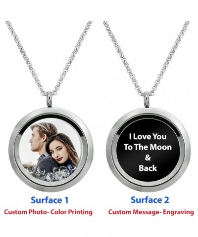 Stainless Steel Personalized Custom Photo Engraving Crystal 30mm Round Pendant Floating Locket Chain Necklace Clear - Color P...