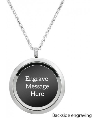 Stainless Steel Personalized Custom Photo Engraving Crystal 30mm Round Pendant Floating Locket Chain Necklace Clear - Color P...