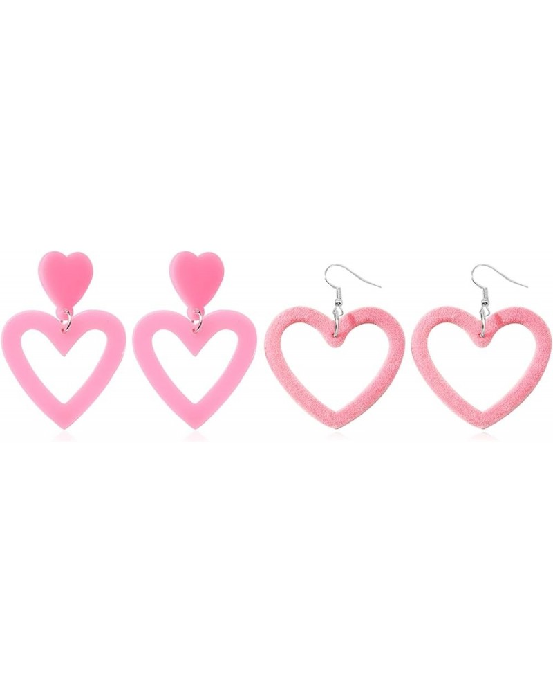 Pink Heart Earrings Big Heart Dangle Earrings Acrylic Love Heart Earrings for Women Teen Girls Gifts B1 $7.66 Earrings