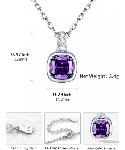 Birthstone Necklace, Sterling Silver Cushion Diamond Necklaces Square Cubic Zirconia Pendant Necklace for Women, Perfect Birt...