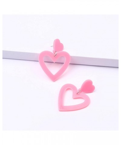 Pink Heart Earrings Big Heart Dangle Earrings Acrylic Love Heart Earrings for Women Teen Girls Gifts B1 $7.66 Earrings