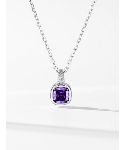 Birthstone Necklace, Sterling Silver Cushion Diamond Necklaces Square Cubic Zirconia Pendant Necklace for Women, Perfect Birt...