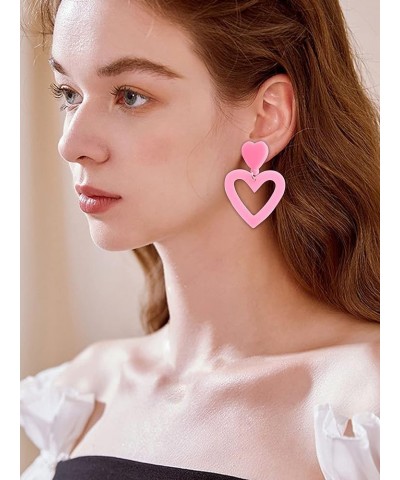 Pink Heart Earrings Big Heart Dangle Earrings Acrylic Love Heart Earrings for Women Teen Girls Gifts B1 $7.66 Earrings