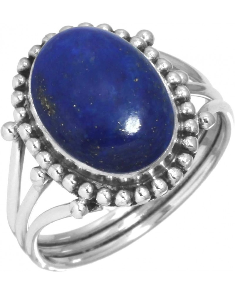 925 Sterling Silver Handmade Ring for Women 10x14 Oval Gemstone Fashion Jewelry for Gift (99020_R) Lapis $21.16 Rings