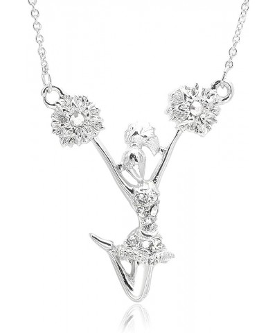 Silver Plated Crystal Cheerleader Charm Necklace Cheerleader With Pom poms $8.83 Necklaces