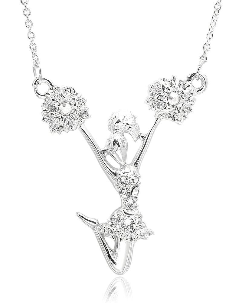 Silver Plated Crystal Cheerleader Charm Necklace Cheerleader With Pom poms $8.83 Necklaces