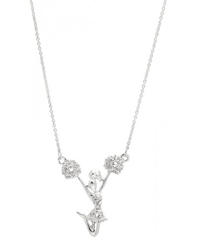 Silver Plated Crystal Cheerleader Charm Necklace Cheerleader With Pom poms $8.83 Necklaces