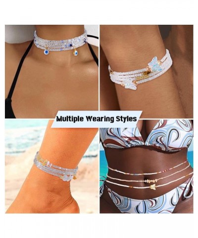 24-39inch African Waist Beads for Women 8Pcs Elastic Belly Beads Colorful Beaded Waist Jewelry Accessories Body Chain White 2...