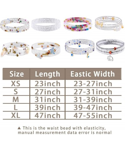 24-39inch African Waist Beads for Women 8Pcs Elastic Belly Beads Colorful Beaded Waist Jewelry Accessories Body Chain White 2...