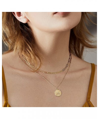 Layered Choker Necklace Gold Star Initial Coin Pendant 2 Layer Diamond Cubic Zirconia 14K Gold Plated Dainty Satellite Paperc...