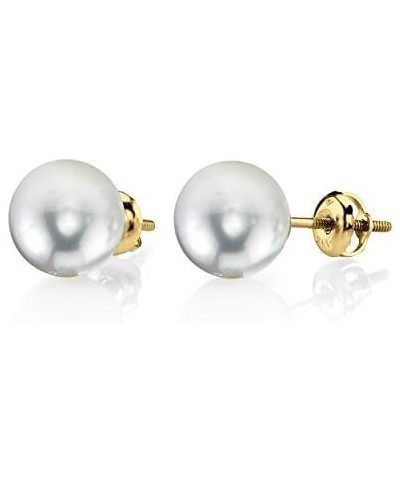 14K Gold Screwback AAA Quality Round White Akoya Cultured Pearl Stud Earrings for Women Yellow Gold 9.5-10.0mm $61.20 Earrings