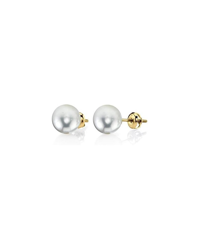 14K Gold Screwback AAA Quality Round White Akoya Cultured Pearl Stud Earrings for Women Yellow Gold 9.5-10.0mm $61.20 Earrings